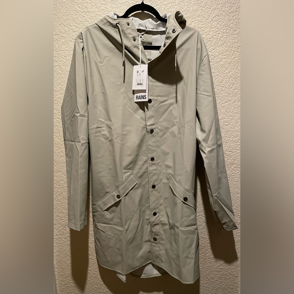 NWT Rains Long Jacket Cement Color Size L Retails $125 - Picture 9 of 11